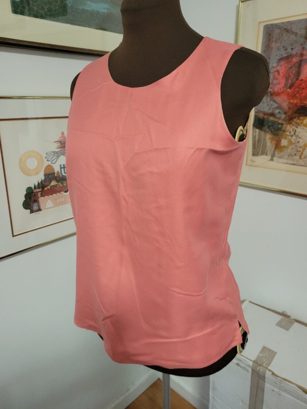 Talbots Reversible 100% Silk Top Coral and Cream
